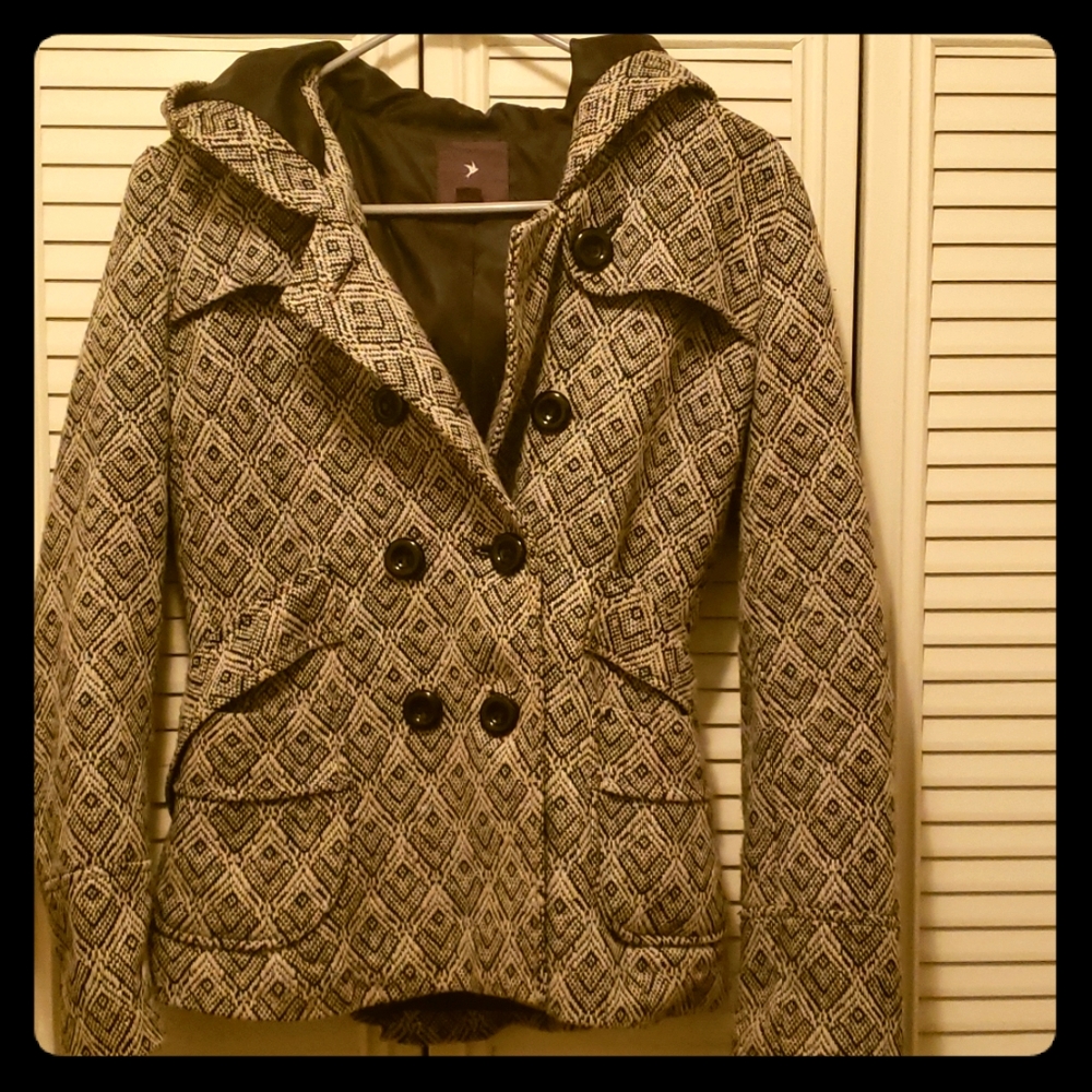 Black and white peacoat.